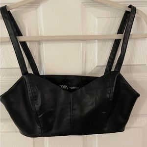 ZARA Black Leather Crop Top - XS